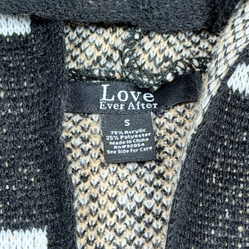 Love Ever After Womens Plaid Hooded Open Front Cardigan Black Tan White Small - Picture 3 of 7